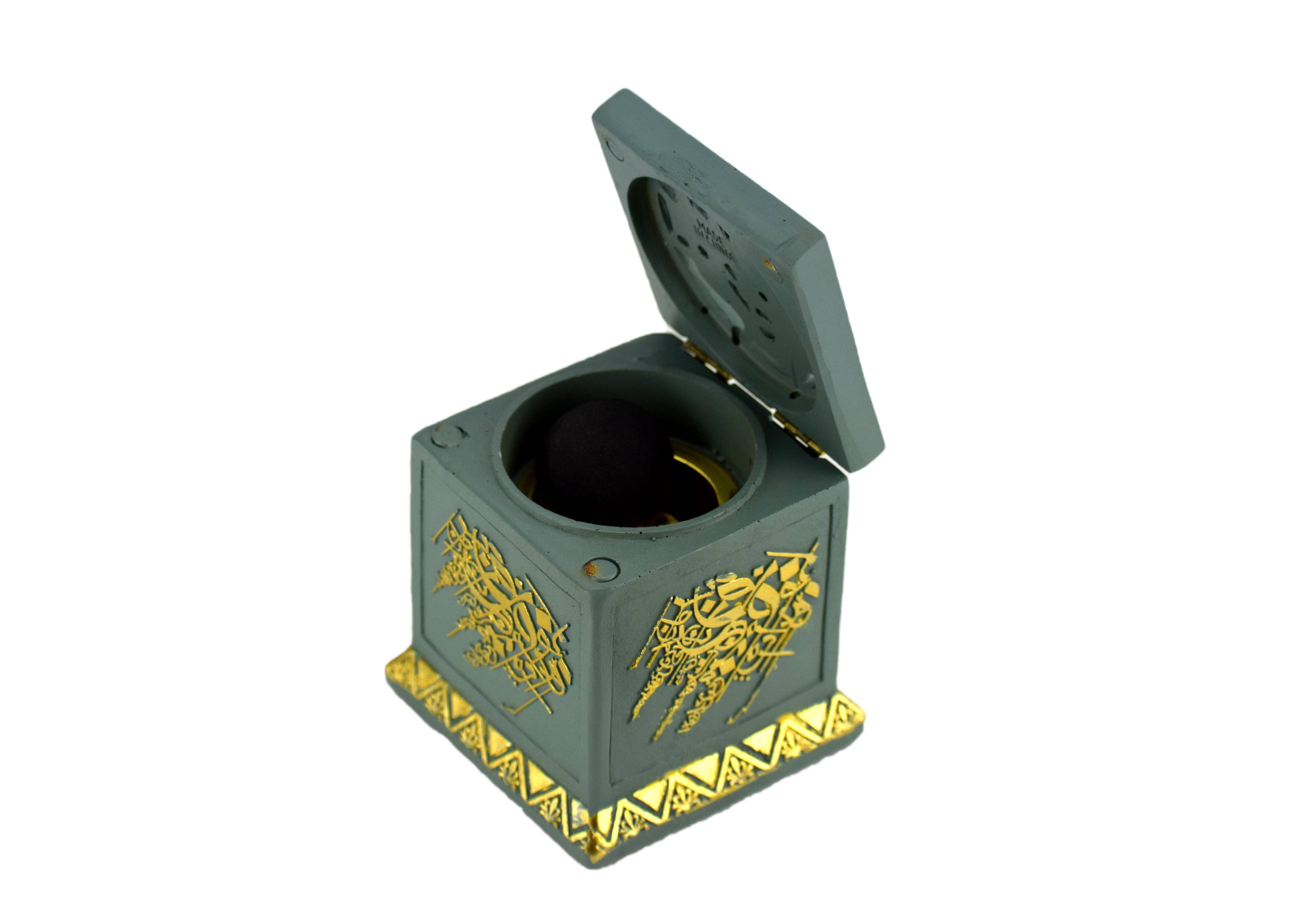 Calligraphy Cube Style Closed Incense Bakhoor Burner - Teal - Intense oud