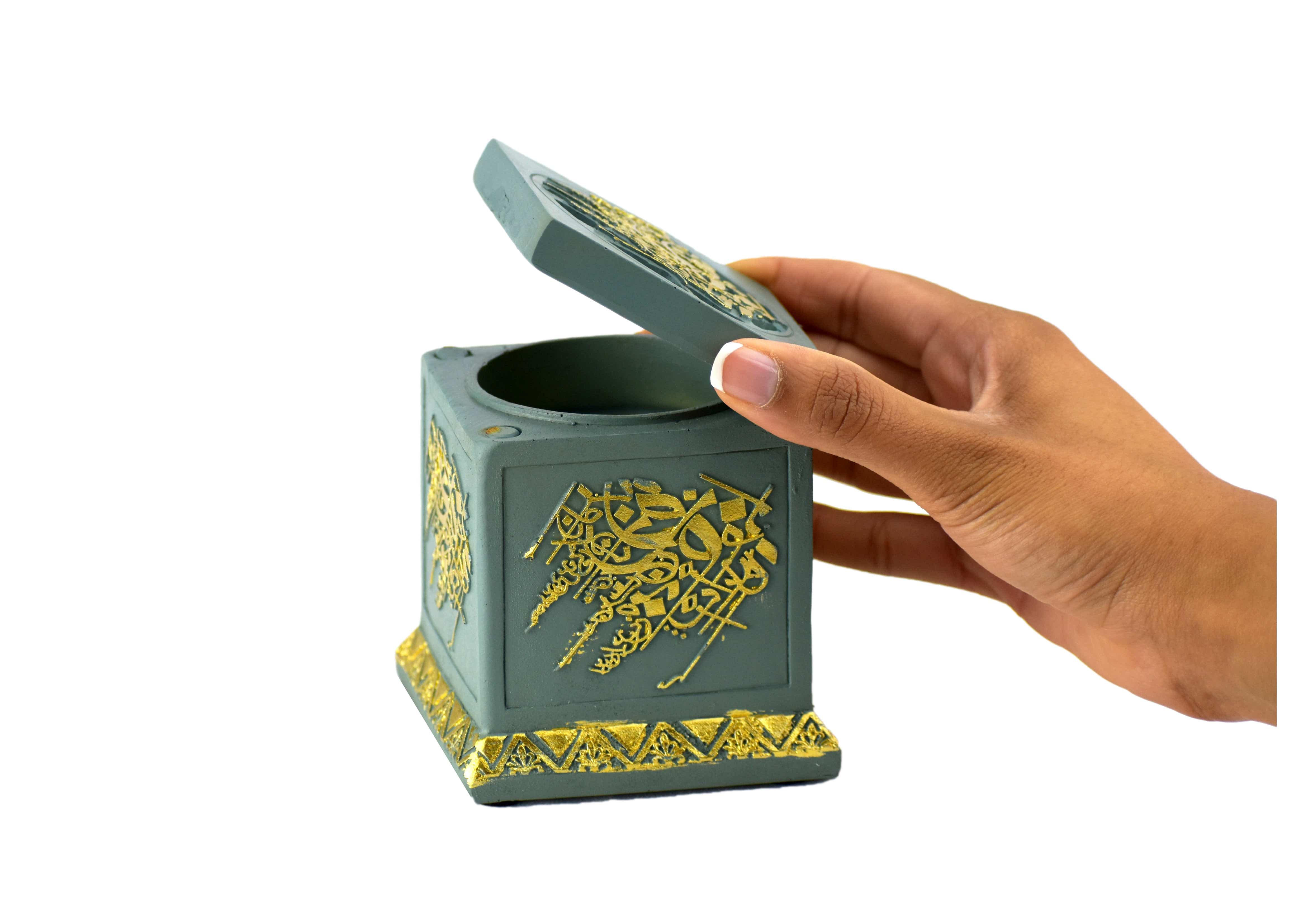 Calligraphy Cube Style Closed Incense Bakhoor Burner - Teal - Intense oud