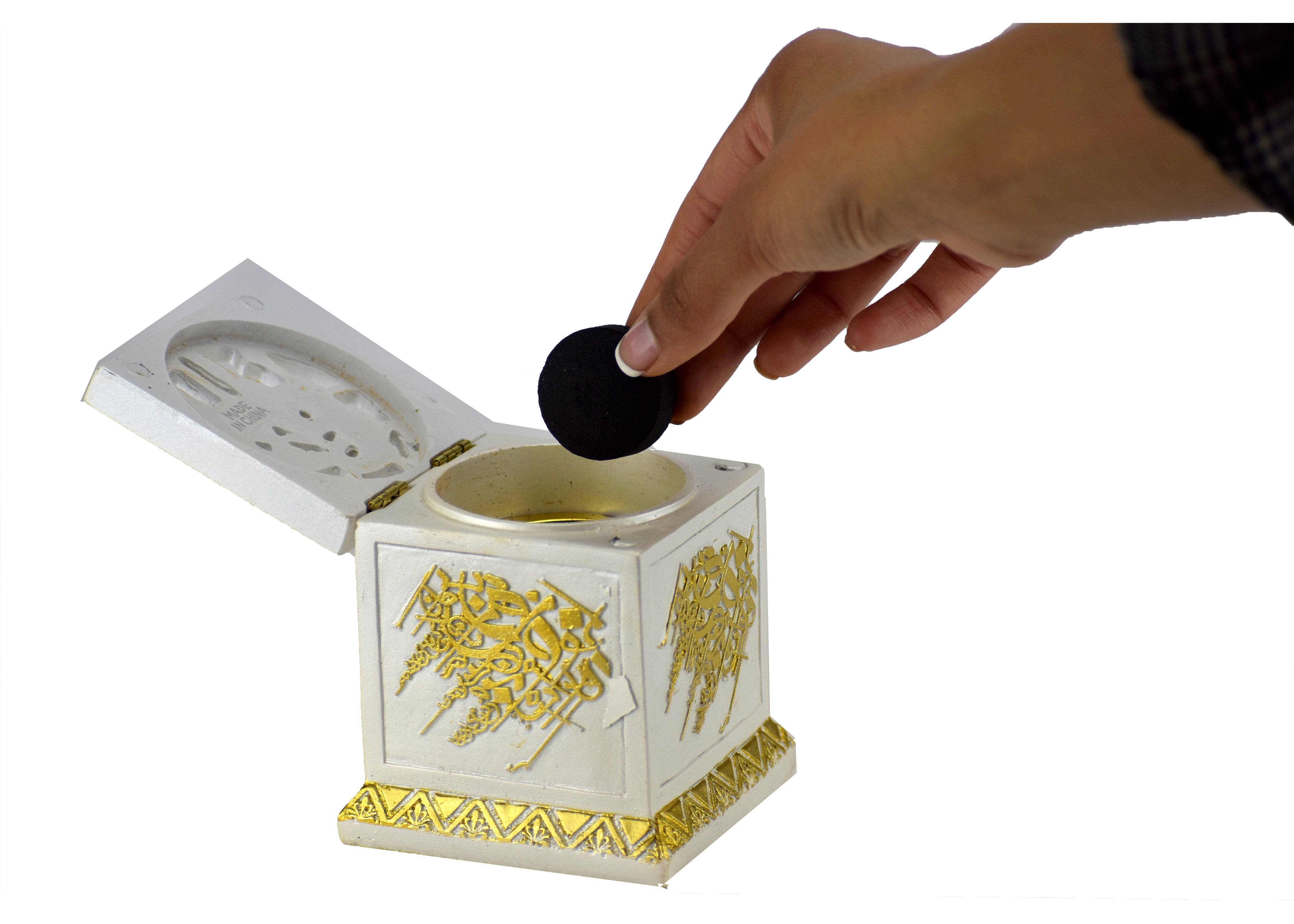 Calligraphy Cube Style Closed Incense Bakhoor Burner- White - Intense oud