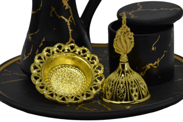 Marble Design Royal Bakhoor Tea Set w/ Circular Tray - Black by Intense Oud - Intense oud