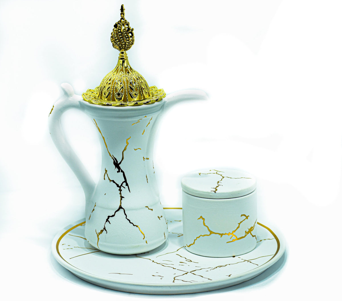 Marble Design Royal Bakhoor Tea Set w/ Circular Tray - White by Intense Oud - Intense oud
