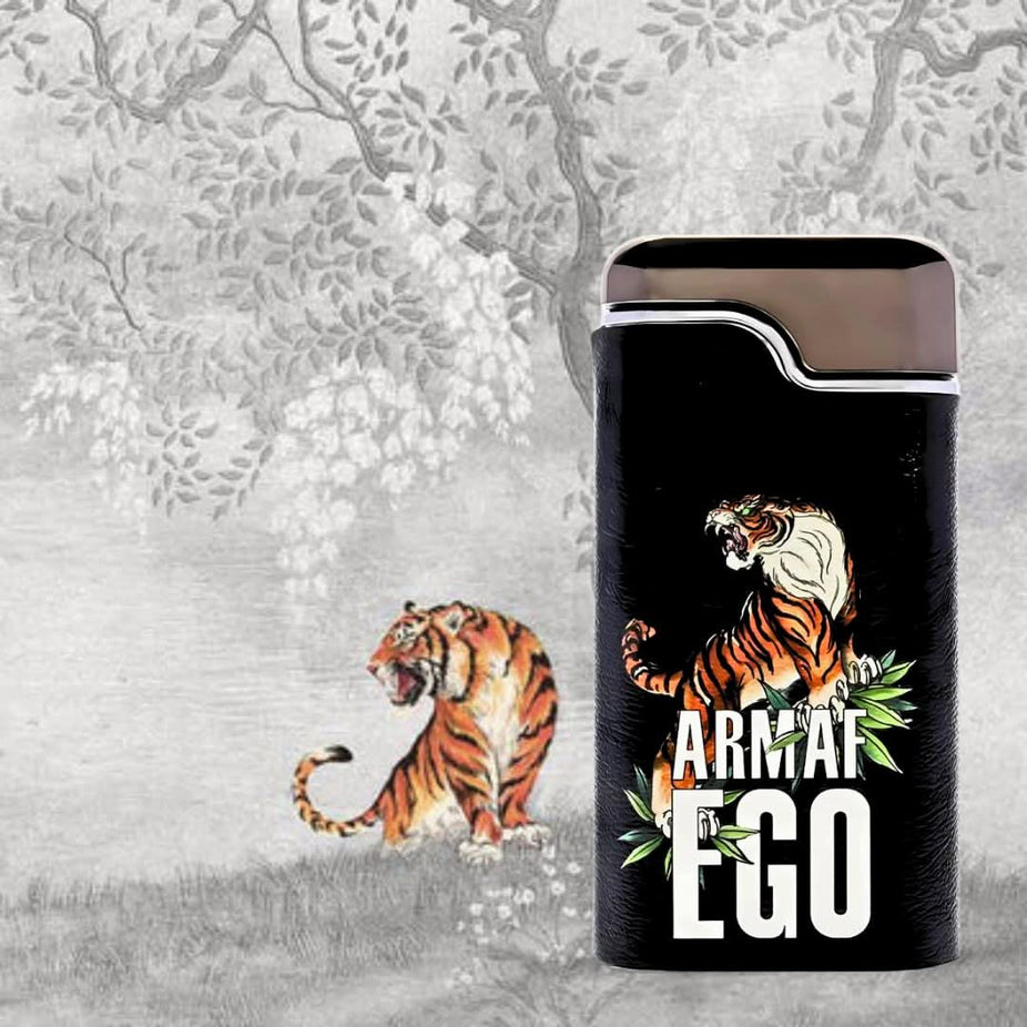 Bundle of Armaf Ego Tigre for Men and Ego Exotic for Women Eau de Parfum sprays, 100ml bottles, stylish packaging.