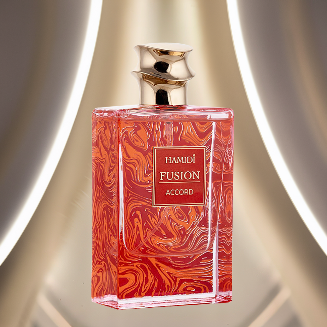 Hamidi Fusion Accord EDP spray 85ml, luxurious unisex fragrance bottle with a sleek design.