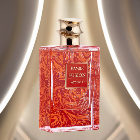Hamidi Fusion Accord EDP spray 85ml, luxurious unisex fragrance bottle with a sleek design.