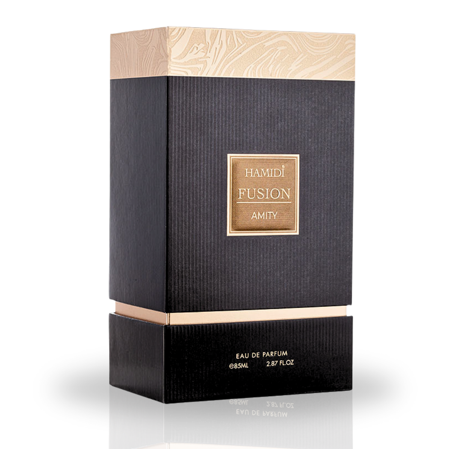 Hamidi FUSION AMITY EDP spray 85ml, featuring a citrus blend in a sleek glass bottle, ideal for refreshing floral fragrance.