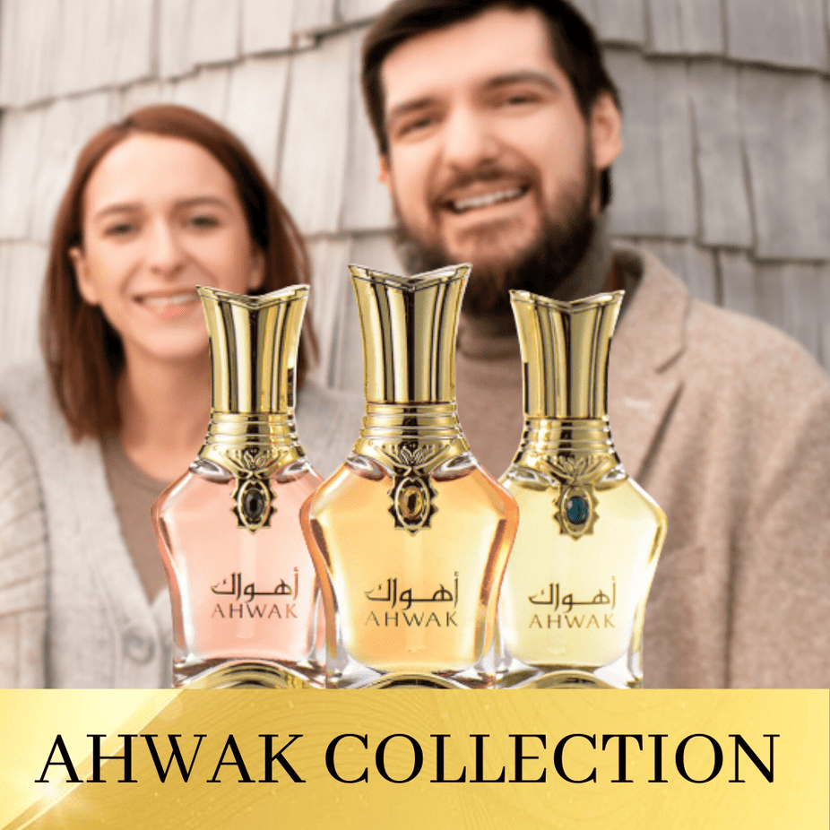 Rasasi Ahwak CPO Collection featuring Fayrozy, Asfar, and Arujuwani concentrated perfume oils in elegant bottles.