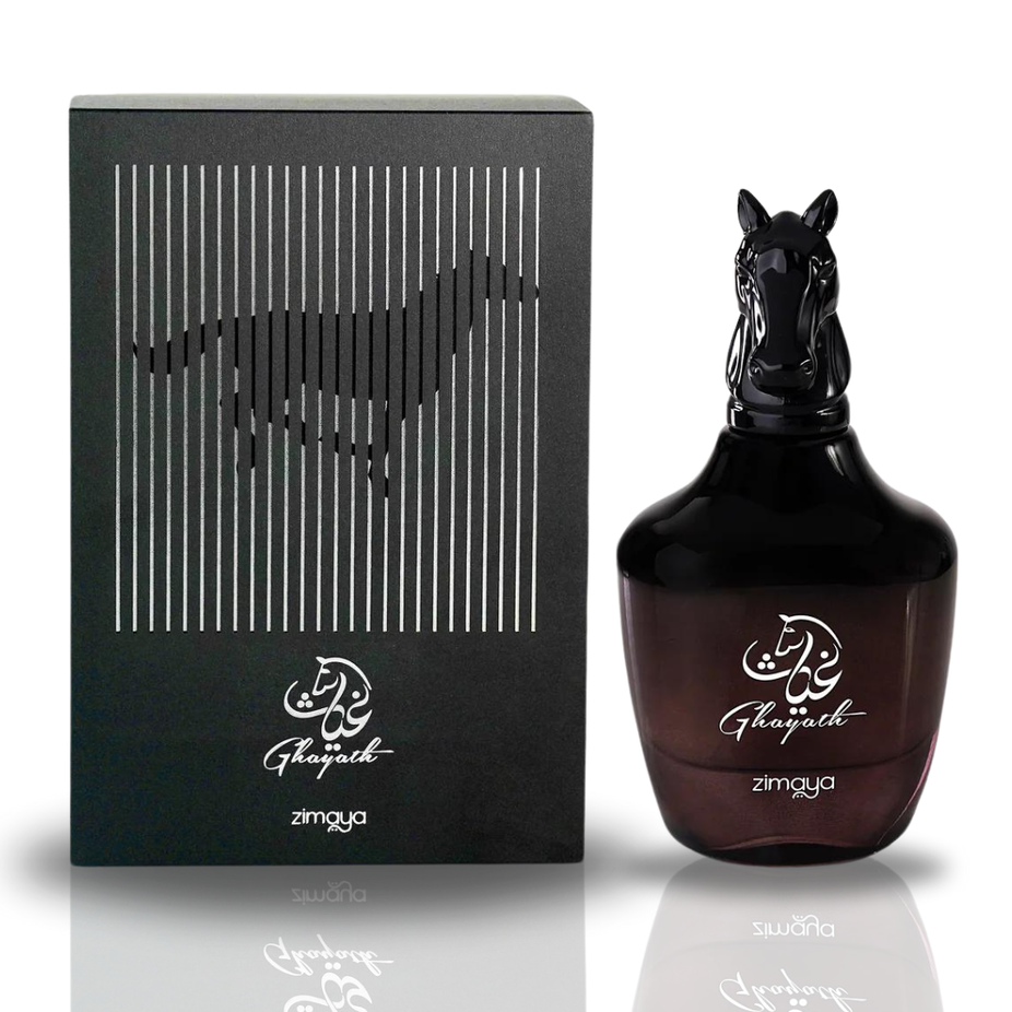 Ghayath Eau De Parfum spray by Zimaya, 100ml, featuring a long-lasting woody fragrance for men and women.