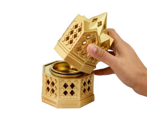 Minaret Style Closed Incense Bakhoor Burner - Gold - Intense oud