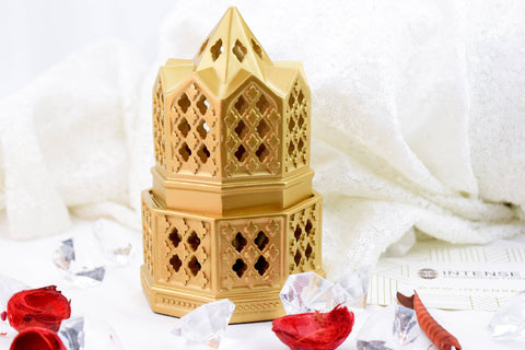Minaret Style Closed Incense Bakhoor Burner - Gold - Intense oud
