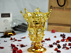 Arabia Incense/Bakhoor Burner (Mabkhara) -Oud Burner, Metal,Tray Inside 9 inch Tall (Golden) - Intense oud