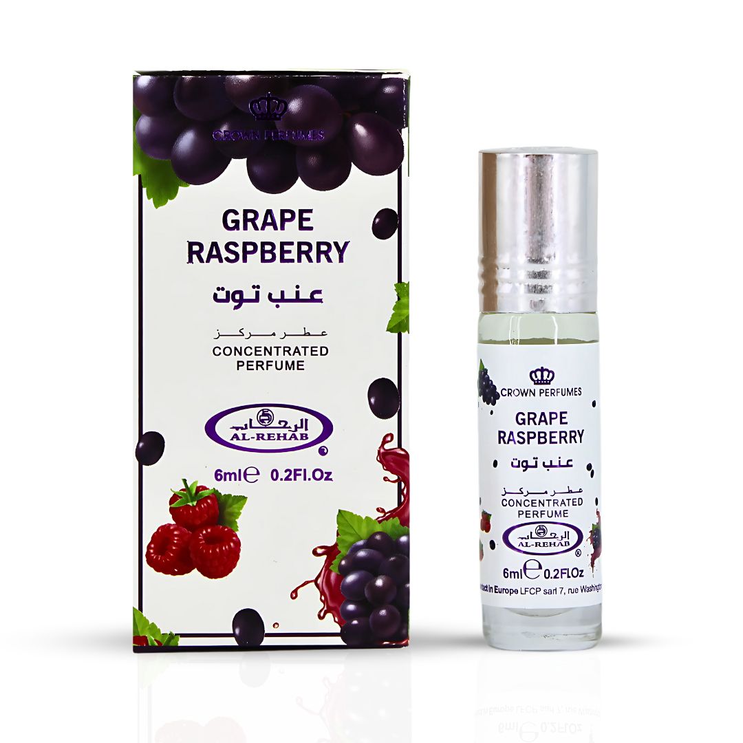 Grape Raspberry Perfume Oil CPO 6ML (0.2 OZ) By Al Rehab | Fruity, Floral, Sweet, Vibrant Fragrance. (BOX OF 6) - Intense Oud