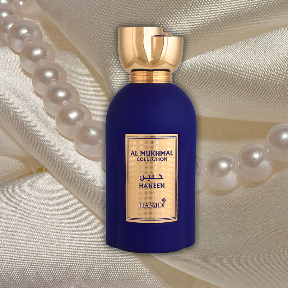 Hamidi HANEEN EDP spray 100ML, exotic floral fragrance with elegant bottle, capturing a nostalgic and luxurious scent experience.