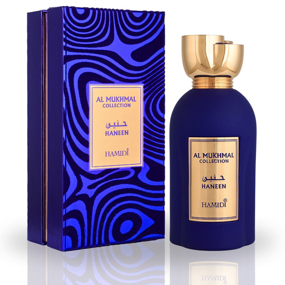 Hamidi HANEEN EDP spray 100ML, exotic floral and woody fragrance in a sleek bottle, capturing nostalgic scents.