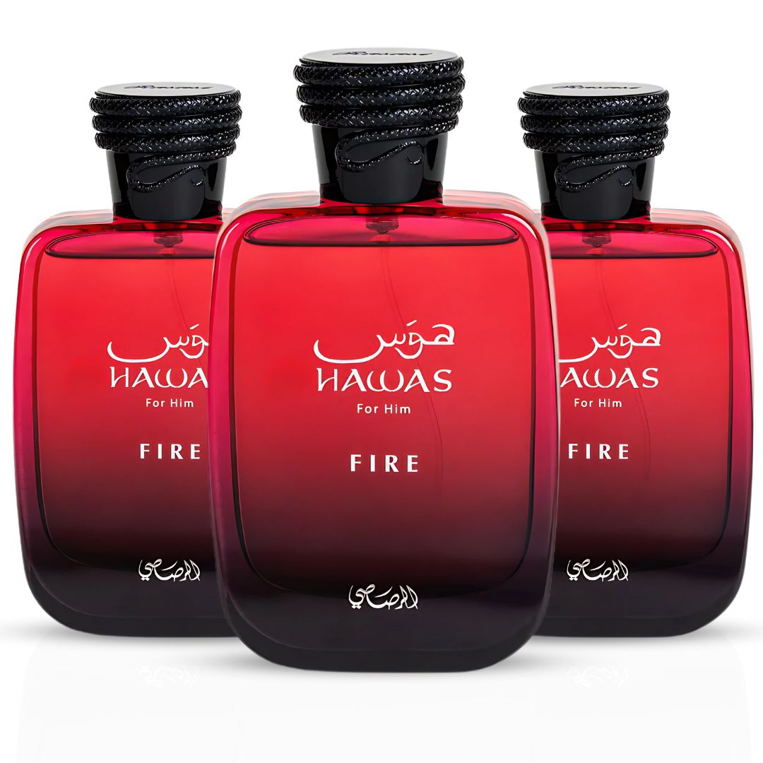 Hawas Fire For Him Eau De Parfum Spray 100ML (3.4 OZ) By Rasasi | Ignite Your Inner Passion With A Bold And Fiery Essence & Experience A Long Lasting, Luxurious Masculine Scent. (PACK OF 3) - Intense Oud