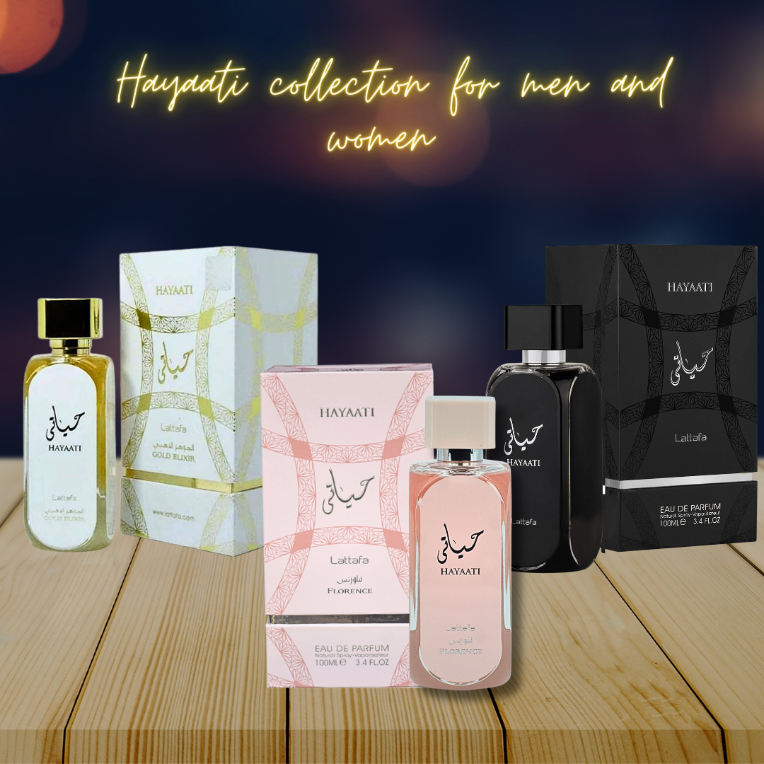 Hayaati For Men,Hayaati Gold Elixir For Women & Hayaati Florence EDP-100ML/3.4Oz| By Lattafa Perfumes - Intense oud