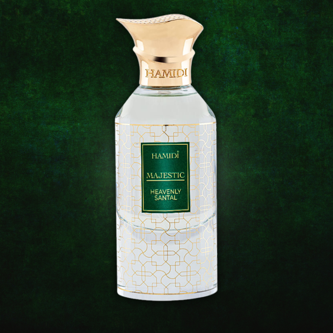 Hamidi Majestic Heavenly Santal EDP spray 85ml, delicate floral scent with notes of serenity and bliss, in a sleek bottle.