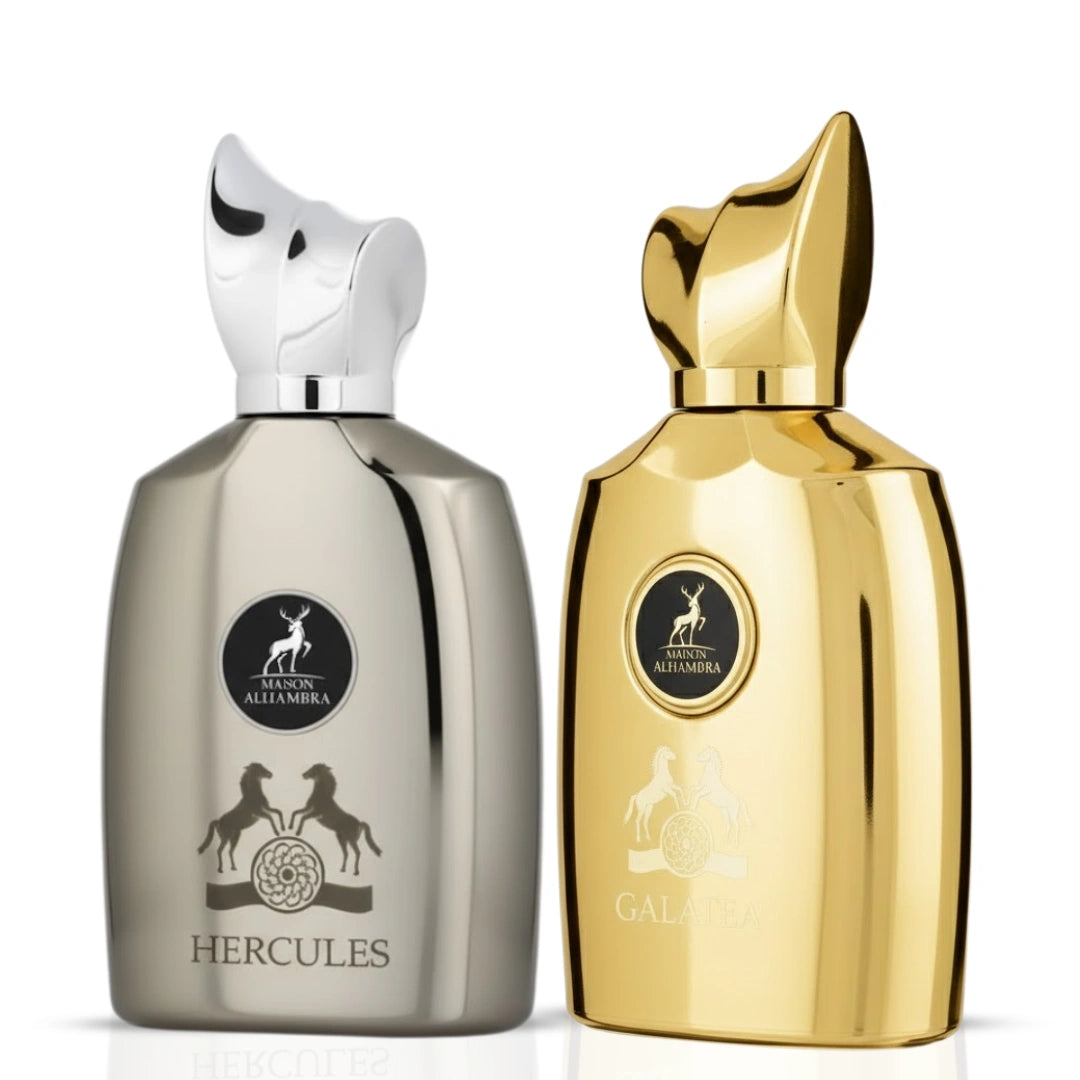 Bundle of Hercules & Galatea Eau de Parfum sprays by Maison Alhambra, featuring two 100ml bottles with elegant packaging.