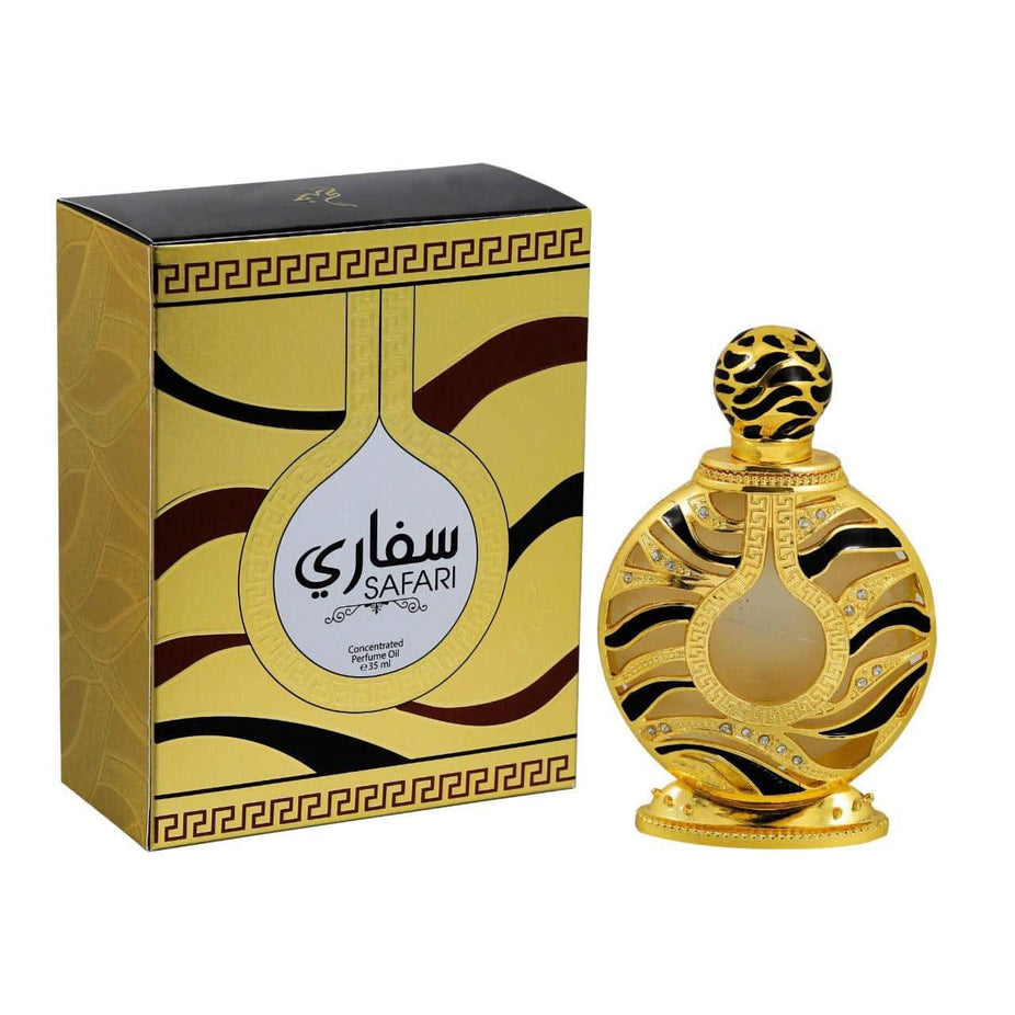 Safari Gold perfume oil by Khadlaj in a 35ml bottle, featuring rich, concentrated fragrance with gold accents and elegant packaging.