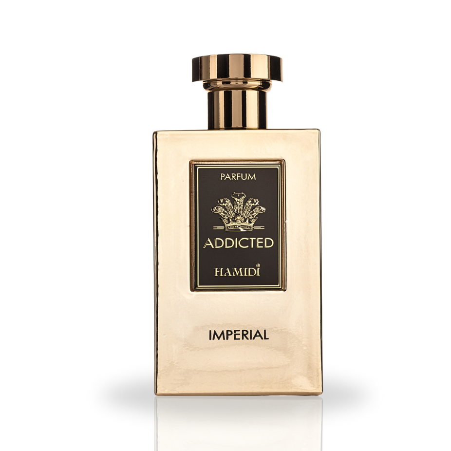 Hamidi Addicted Imperial EDP spray 120ml bottle with ocean breeze scent, featuring a sleek design and refreshing fragrance.