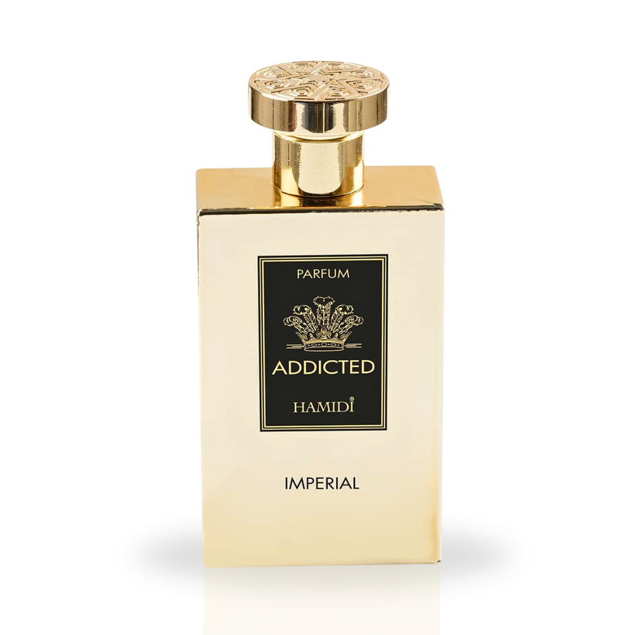 Hamidi Addicted Imperial EDP spray 120ml with ocean breeze scent, featuring a sleek bottle and fresh, refreshing fragrance design.