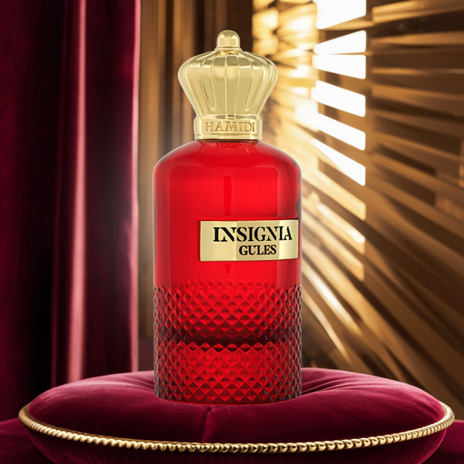 Hamidi Insignia Gules EDP spray 105ML, featuring a long-lasting, captivating, and harmonious fragrance in a sleek bottle.