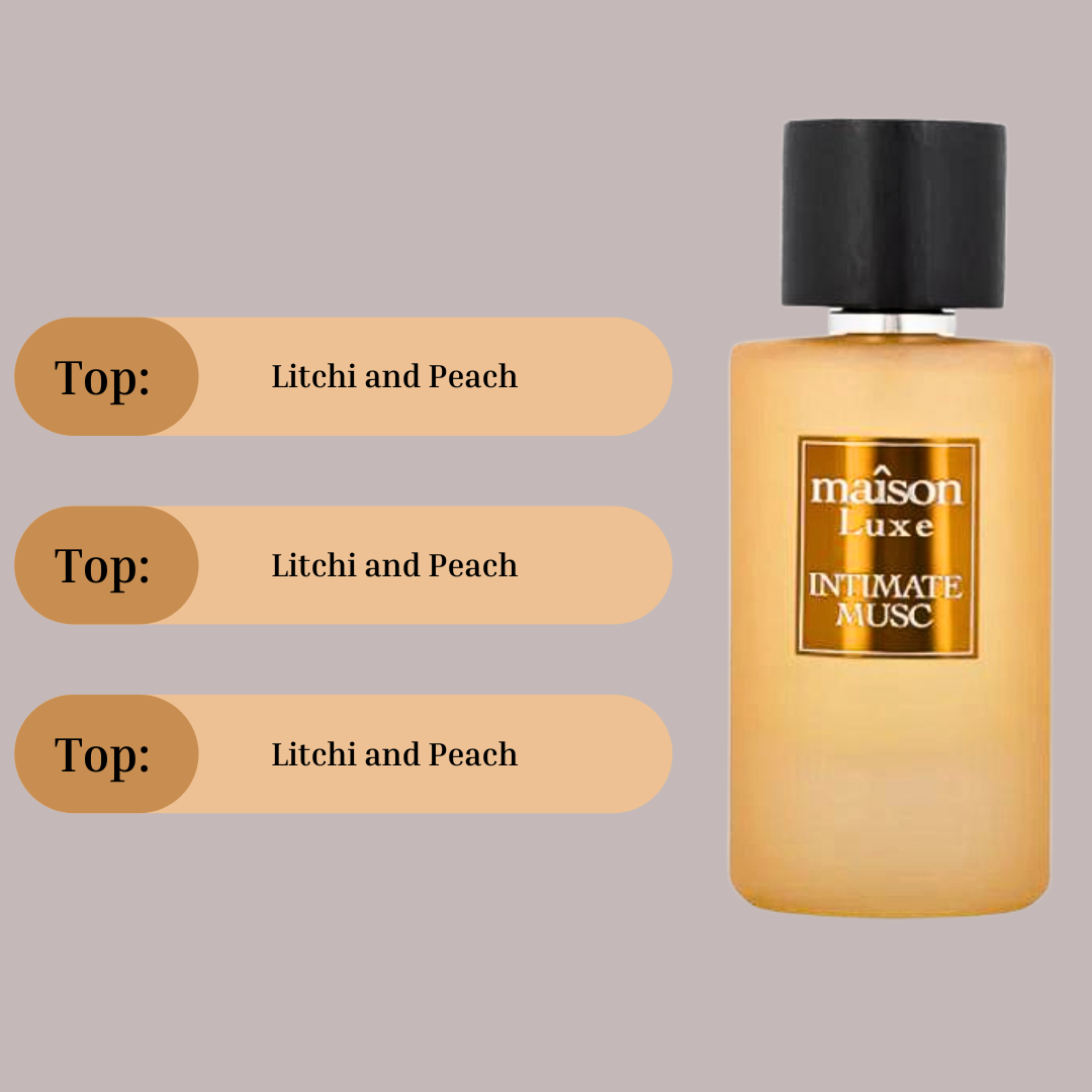Maison Luxe Intimate Musc Eau de Parfum spray by Hamidi, 110ml, featuring a velvet pouch, elegant bottle design, and soft floral notes.