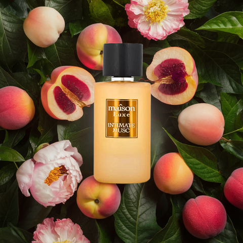 Maison Luxe Intimate Musc Eau de Parfum by Hamidi in a velvet pouch, 110ml spray bottle with elegant packaging.