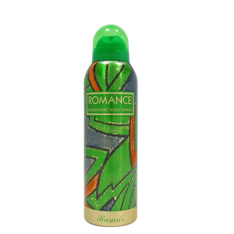 Rasasi Romance for Women deodorant spray 200ML with elegant floral design on the bottle, showcasing a fresh, feminine fragrance.