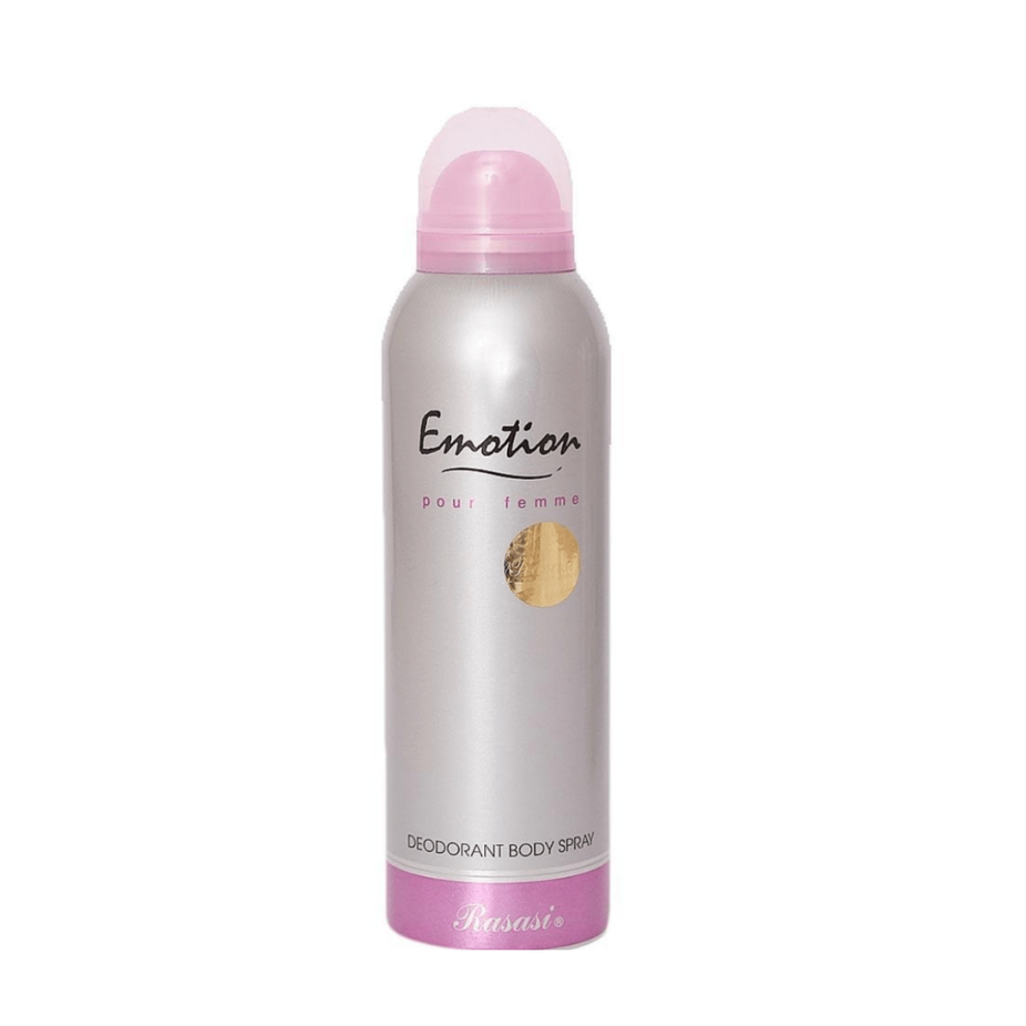 Rasasi Emotion for Women deodorant spray, 200ML, with elegant packaging and a soft, feminine scent.