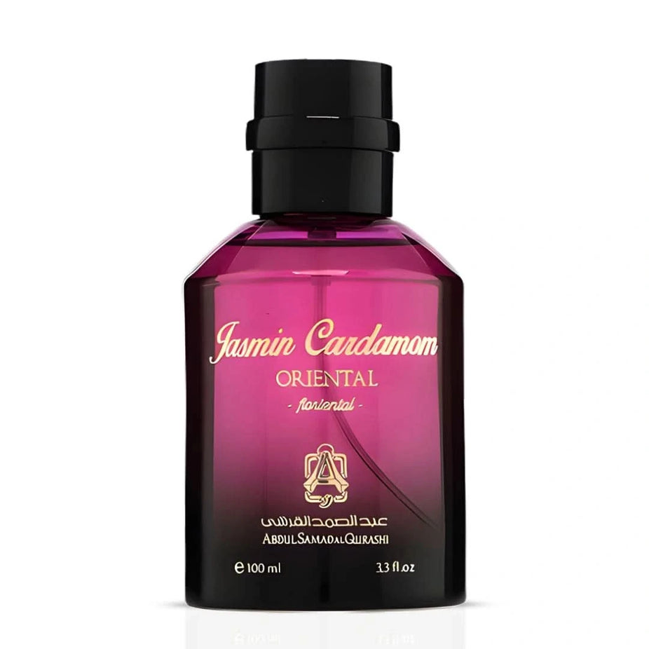 Abdul Samad Al Qurashi Jasmin Cardamom Eau de Parfum spray 100ml with floral jasmine and spicy cardamom notes.