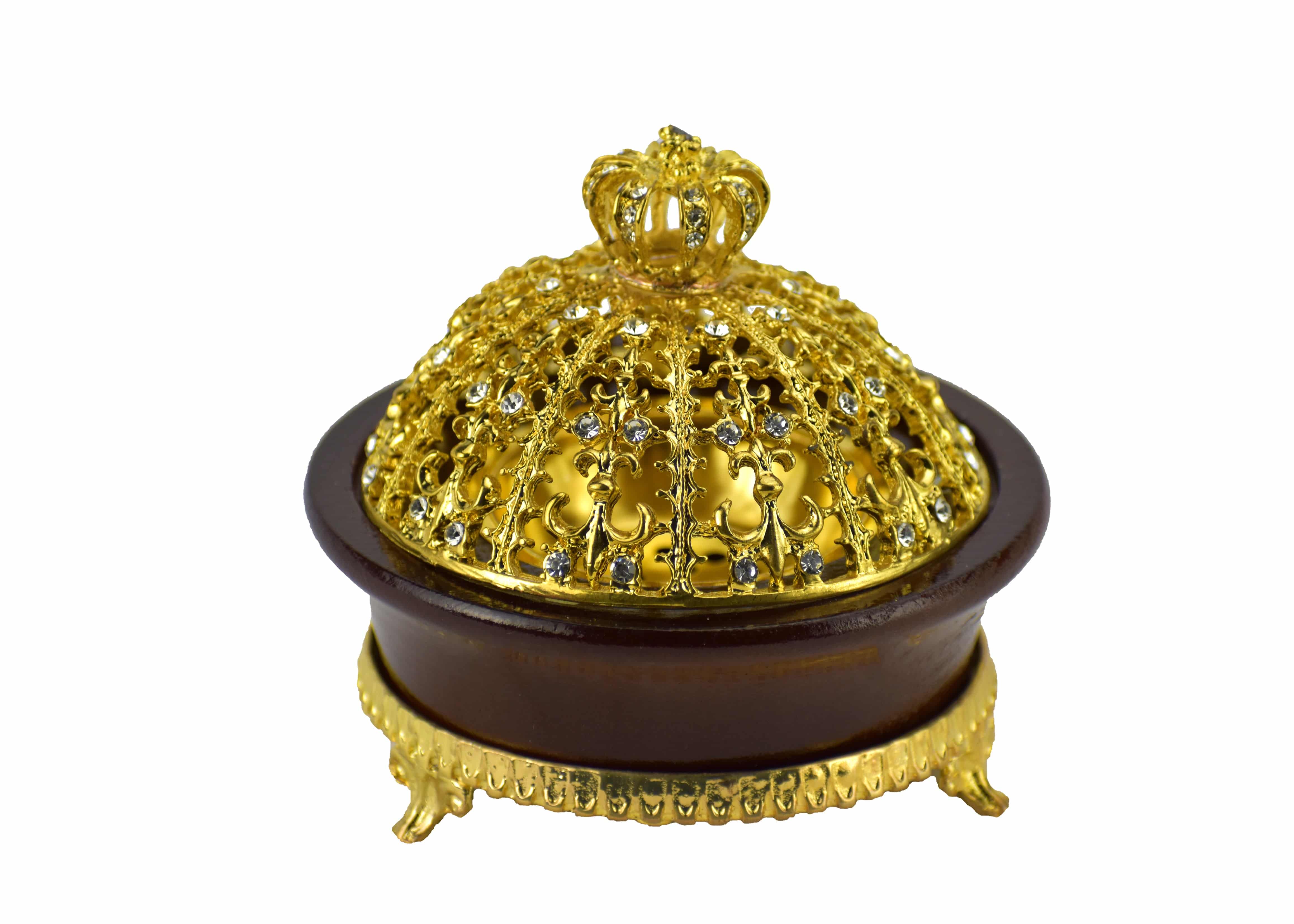 Jeweled Regal Crown Style Closed Incense Bakhoor Burner - Gold - Intense oud
