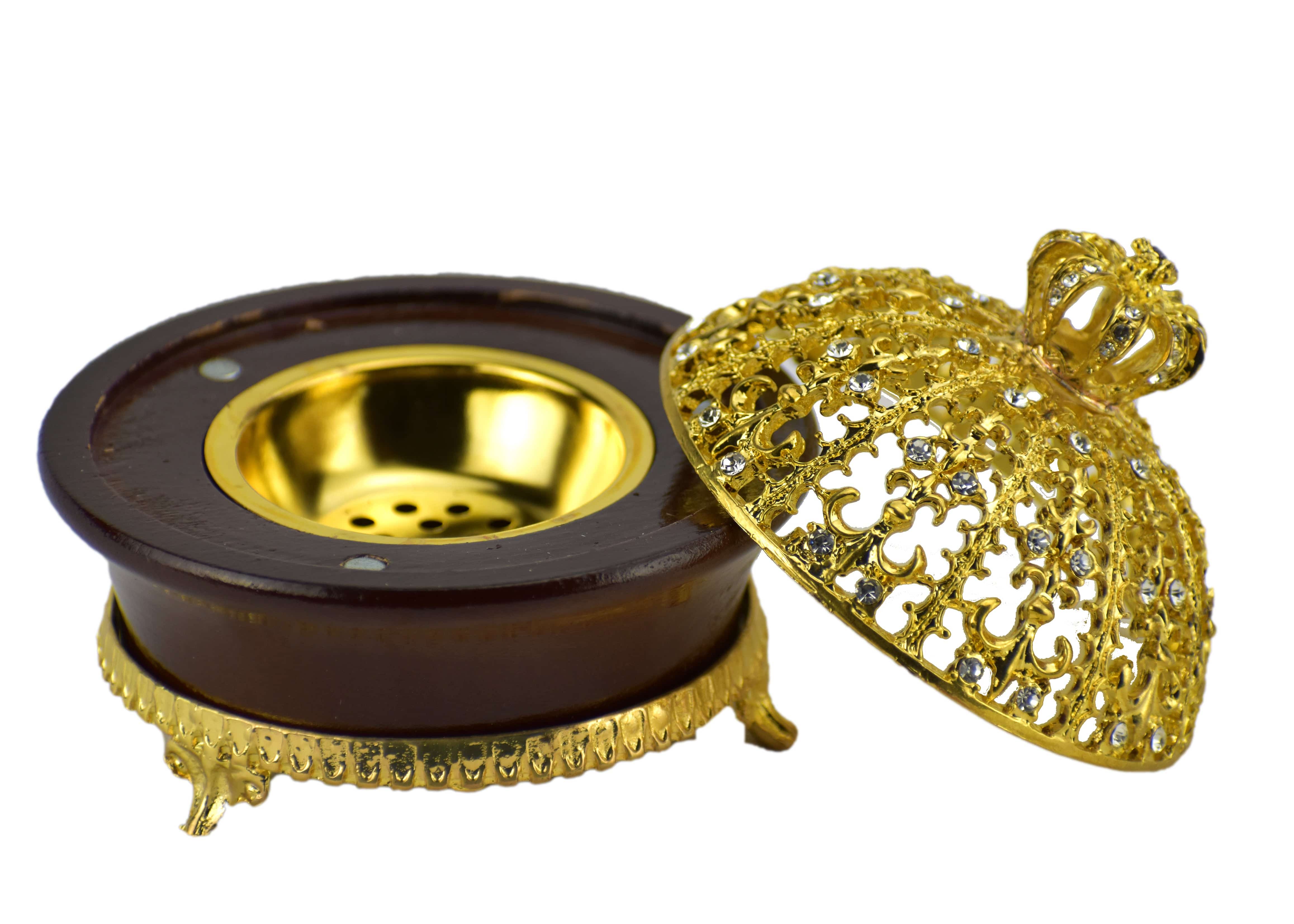 Jeweled Regal Crown Style Closed Incense Bakhoor Burner - Gold - Intense oud