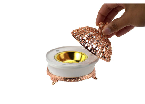 Jeweled Regal Crown Style Closed Incense Bakhoor Burner - Rose Gold - Intense oud