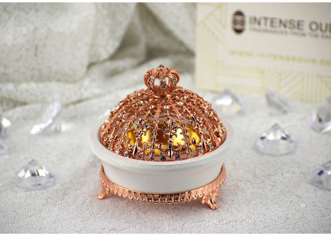 Jeweled Regal Crown Style Closed Incense Bakhoor Burner - Rose Gold - Intense oud