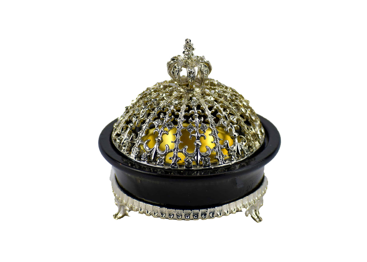Jeweled Regal Crown Style Closed Incense Bakhoor Burner - Silver - Intense oud