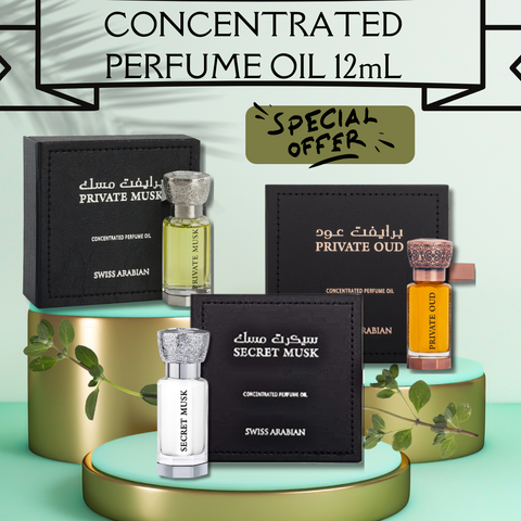 Private Musk, Private Oud & Secret Musk Concentrated Perfume Oil CPO - 12ML (0.4Oz) 3 Collection By Swiss Arabian - Intense oud