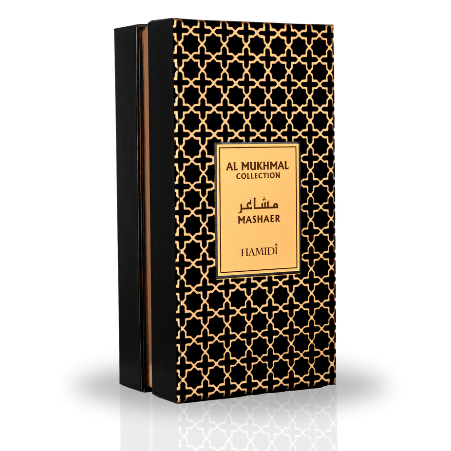 Hamidi Mashaer Eau de Parfum spray bottle, 100ml, featuring sleek design and elegant packaging for the fragrance.