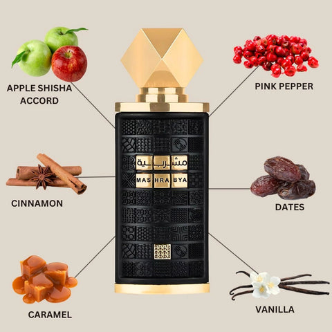 Mashrabya Eau de Parfum Spray 100ml (3.4 oz) by Lattafa | Dates, Cinnamon & Vanilla Melt Into A Golden, Sultry Trail - Intense Oud