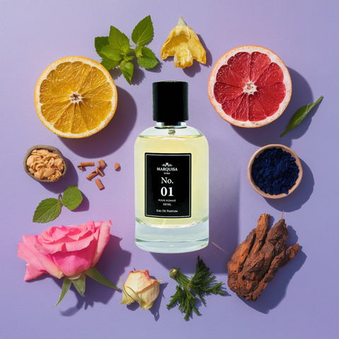 Marquisa Dubai NO. 01 Pour Homme EDP spray 100ml, showcasing the elegant bottle and luxurious fragrance design.