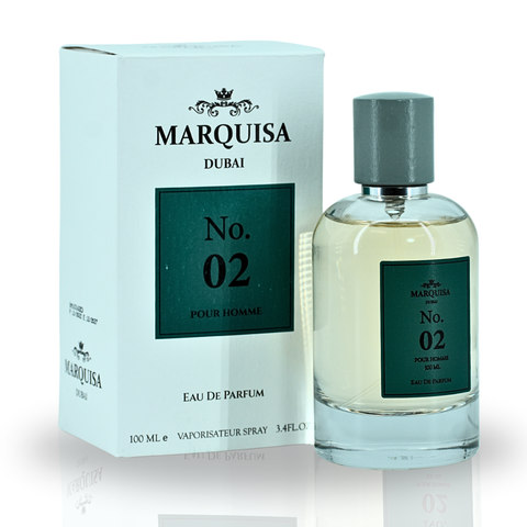 Marquisa Dubai NO. 02 Pour Homme EDP spray 100ML, a luxurious and long-lasting men's fragrance bottle.