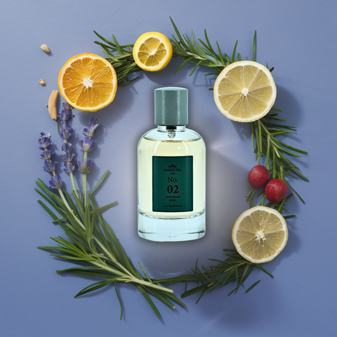 Marquisa Dubai No. 02 Pour Homme Eau de Parfum spray 100ml, featuring a sleek bottle and luxurious fragrance design.