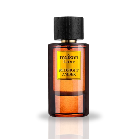 Maison Luxe Midnight Amber Eau de Parfum spray by Hamidi, 110ml bottle with elegant packaging and dark amber fragrance accents.