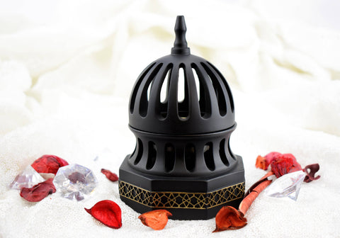 Classic Traditional Dome Style Closed Incense Bakhoor Burner - Black - Intense oud