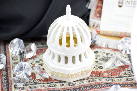 Classic Traditional Dome Style Closed Incense Bakhoor Burner - White - Intense oud