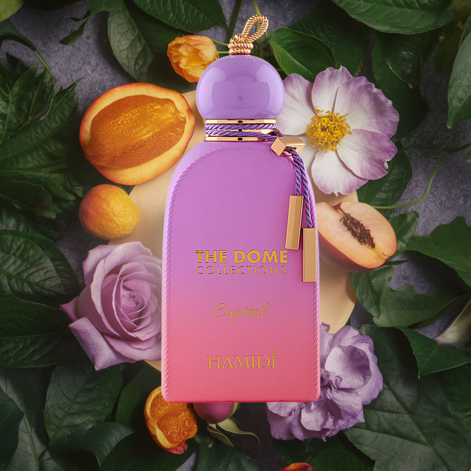 Hamidi THE DOME Capitol EDP spray 100ml with delicate floral scent, long-lasting Eau De Parfum in a sleek bottle.