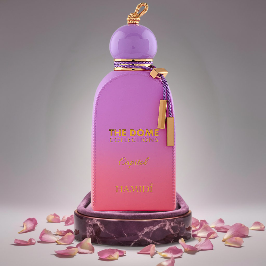 Hamidi THE DOME Capitol EDP perfume spray 100ml with delicate floral scent, long-lasting fragrance in a sleek bottle.