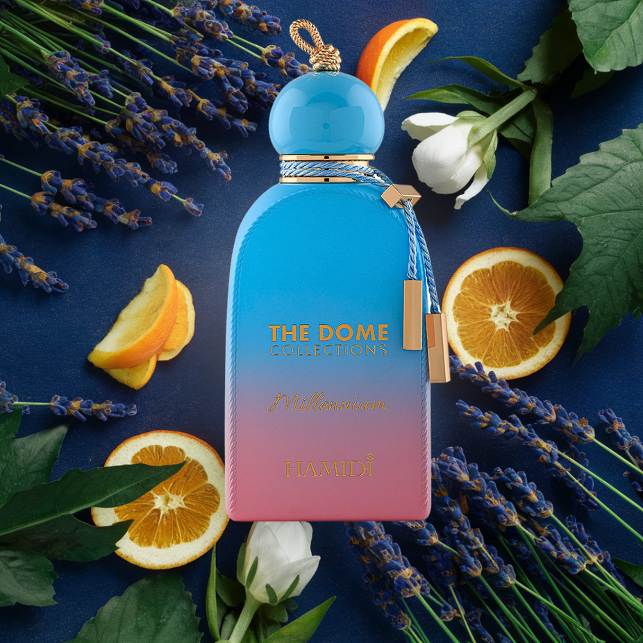 Hamidi THE DOME Millennium Eau De Parfum spray bottle, 100ml, with sleek modern design and elegant branding.