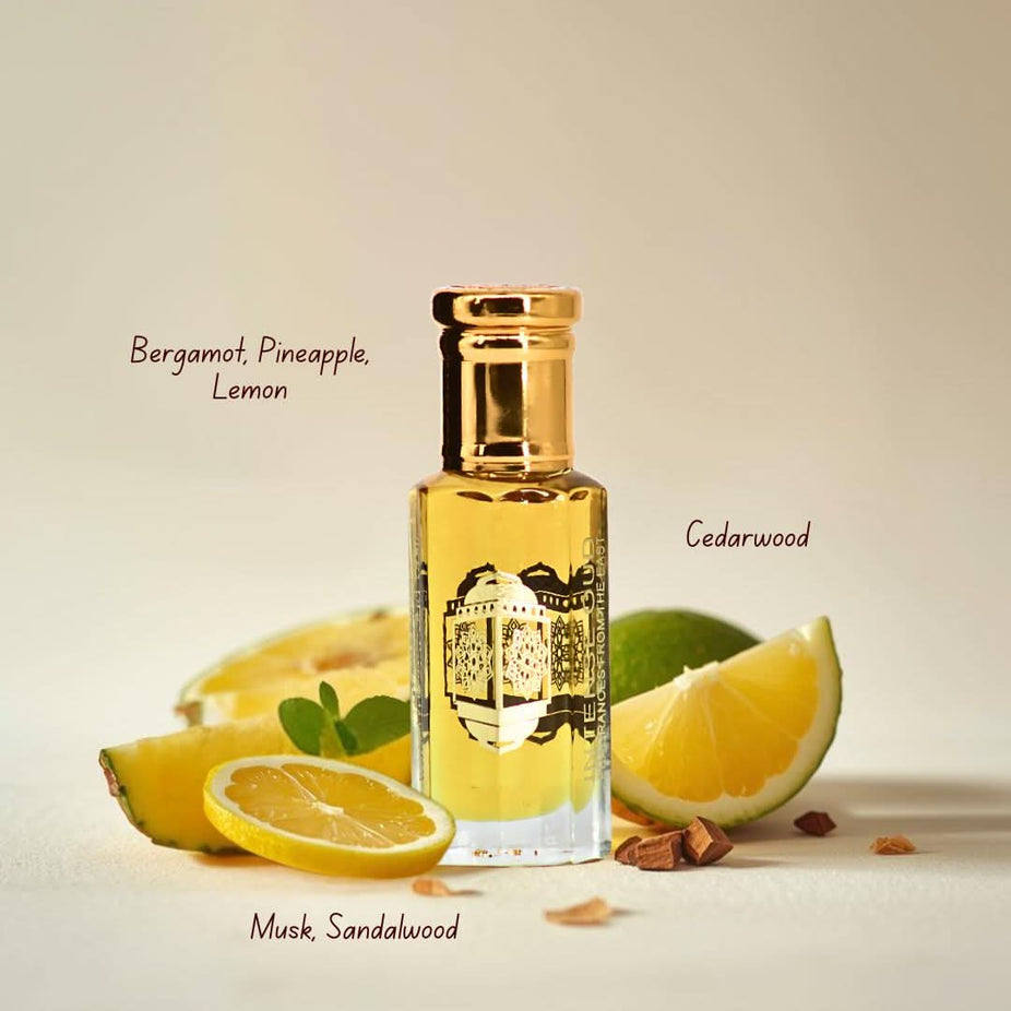 Nayel Perfume Oil 12ml by Intense Oud in a black gift box, featuring a clear glass bottle with elegant black cap.