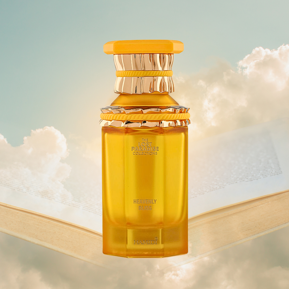 Heavenly Bliss Eau de Parfum spray by Hamidi, 100ml, featuring elegant floral and oriental fragrance in a sleek bottle.
