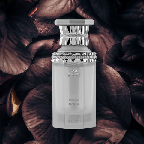 Hamidi Utopian Leather EDP spray 100ml bottle with sleek design, showcasing luxurious and opulent leather fragrance.